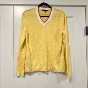 Brooks Brothers Women's Light Yellow V Neck Cotton‎ Sweater Size XL
